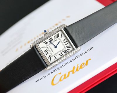 TW Factory Cartier Tank Must 33.7*25.5/29.5*22MM 316L Steel 751 Movement Calfskin Black Strap Watch